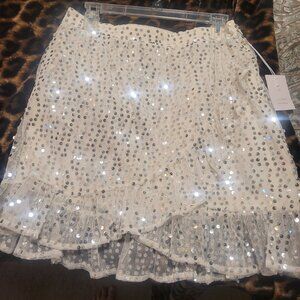 Laura Conrad, Cream colored, sheer & lined, Sparkly short skirt, size L